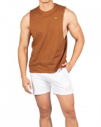 Crew Neck Easy Fit Muscle Tee - Brown [4719]