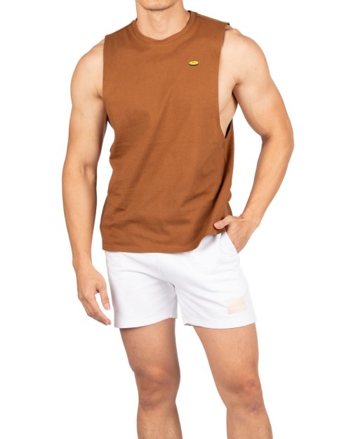 Crew Neck Easy Fit Muscle Tee - Brown [4719]