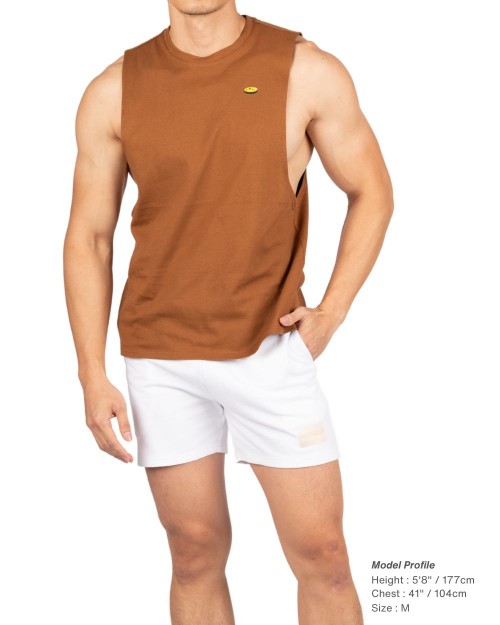 Crew Neck Easy Fit Muscle Tee - Brown [4719]