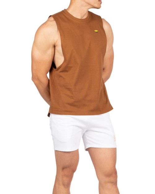 Crew Neck Easy Fit Muscle Tee - Brown [4719]