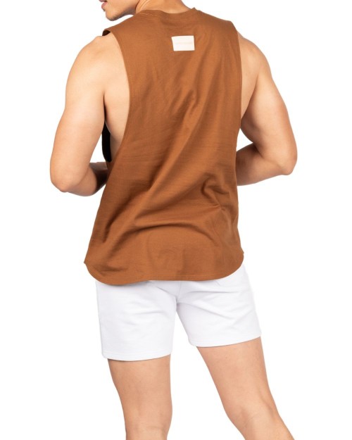 Crew Neck Easy Fit Muscle Tee - Brown [4719]