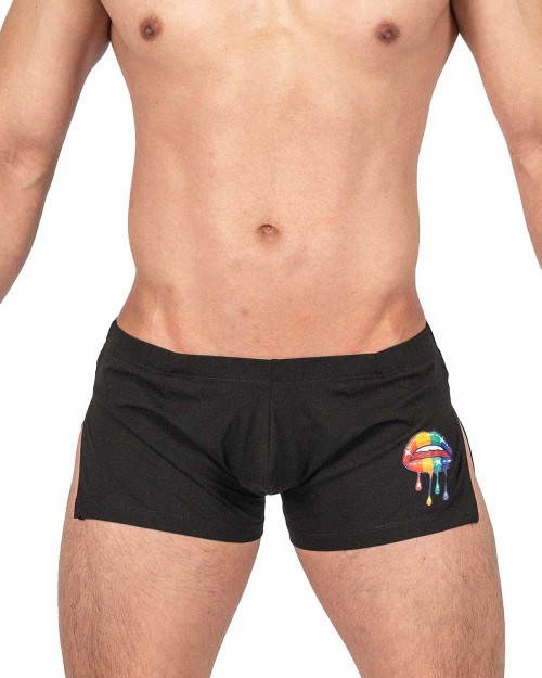 Load My Mouth High Split Boxer (with Jockstrap) - Black [4413]